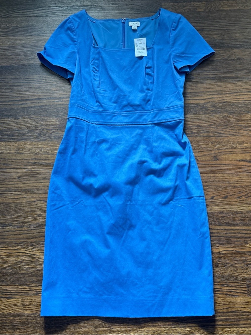 J. Crew Bright Blue Square-Neck Midi Sheath Dress